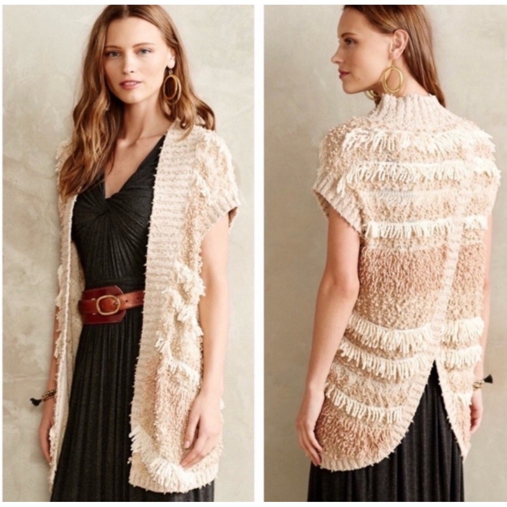 Anthropologie Moth Women's Shaggy Knit Open Front Short Sleeve Cardigan Sz XS/S‎
